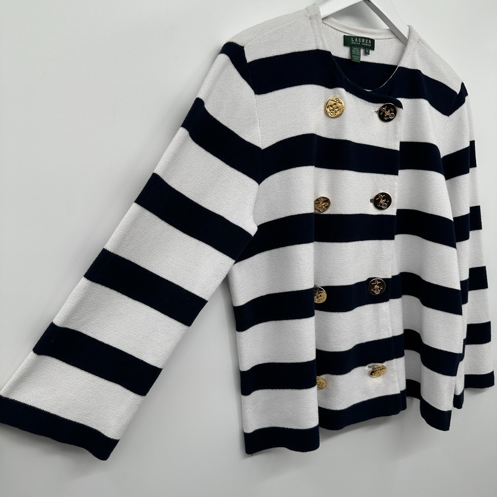 Lauren Ralph Lauren Cardigan Sweater Size XL 3/4 Sleeve Nautical Old Money Sail - Picture 5 of 10
